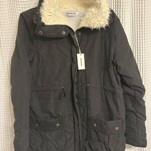 Women's Black Puffer Jacket with Faux Fur Collar